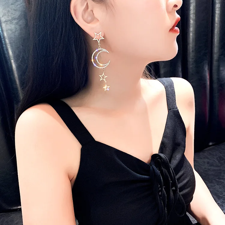 Женские Асимметричные Серьги Hello Miss длинные серьги-гвоздики с бахромой звезды