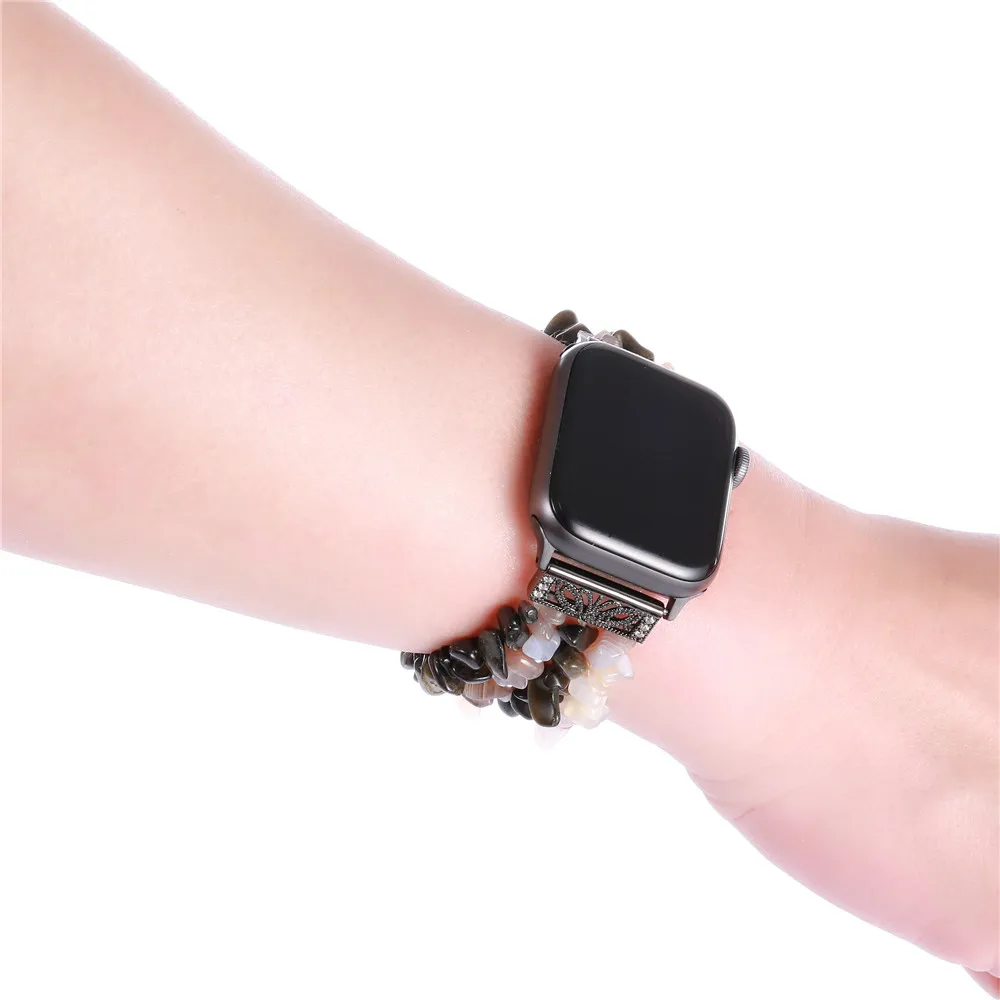 Ручной работы натуральный камень из бисера ремешок для наручных часов Apple Watch SE