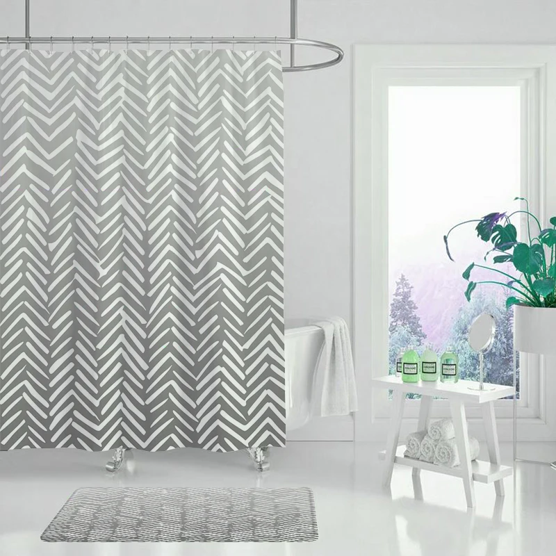 Красивая тканевая занавеска для душа с геометрическим рисунком цветная растений