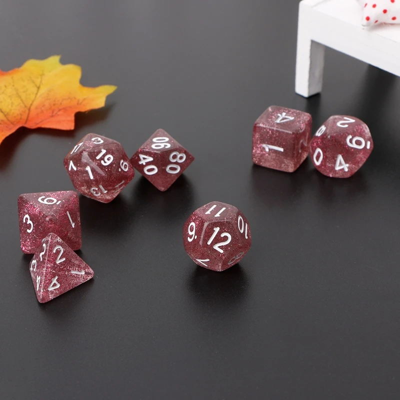 

7Pcs Twinkling Polyhedral Dice For Dragon Pathfinder D20 D12 2xD10 D8 D6 D4