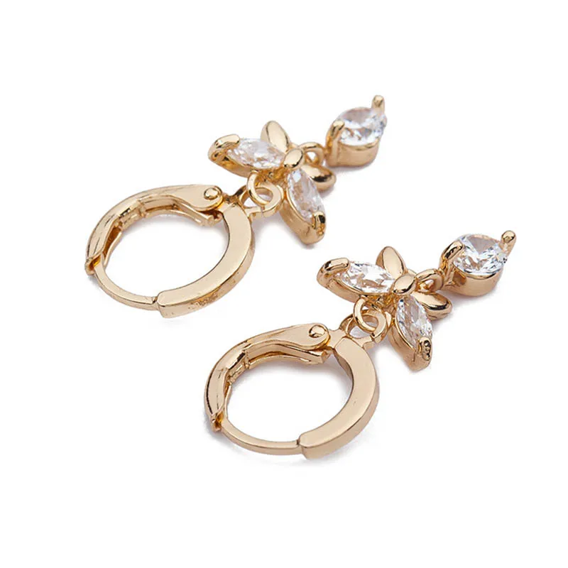 Женские серьги гвоздики с цирконием AAA элегантные бабочки цвета розового золота