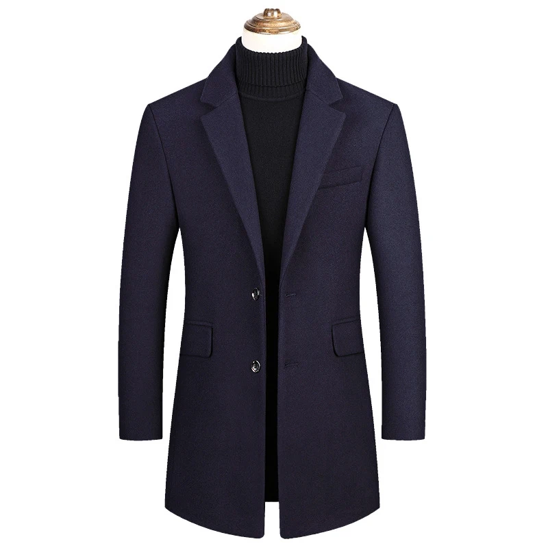 Тренчкот Мужской однобортный длинное шерстяное пальто с отложным воротником три