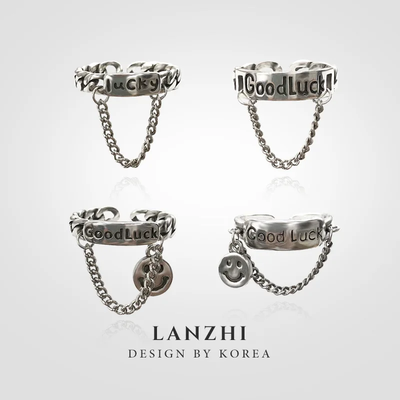 

925 silver smiling face ring male and female couple ring set friendship Engagement Wedding open ring 2021 jewelry