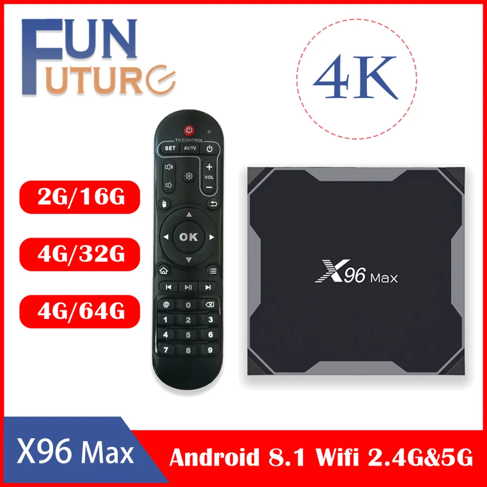 Приставка Смарт ТВ X96 max Android 8 1 Wi Fi 4 + 64 ГБ ядра Amlogic S905X2 H.265 4K|ТВ-приставки и