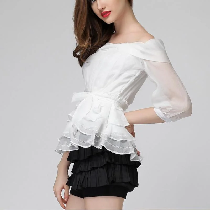 Женская свободная рубашка с открытыми плечами Повседневная Блузка в стиле