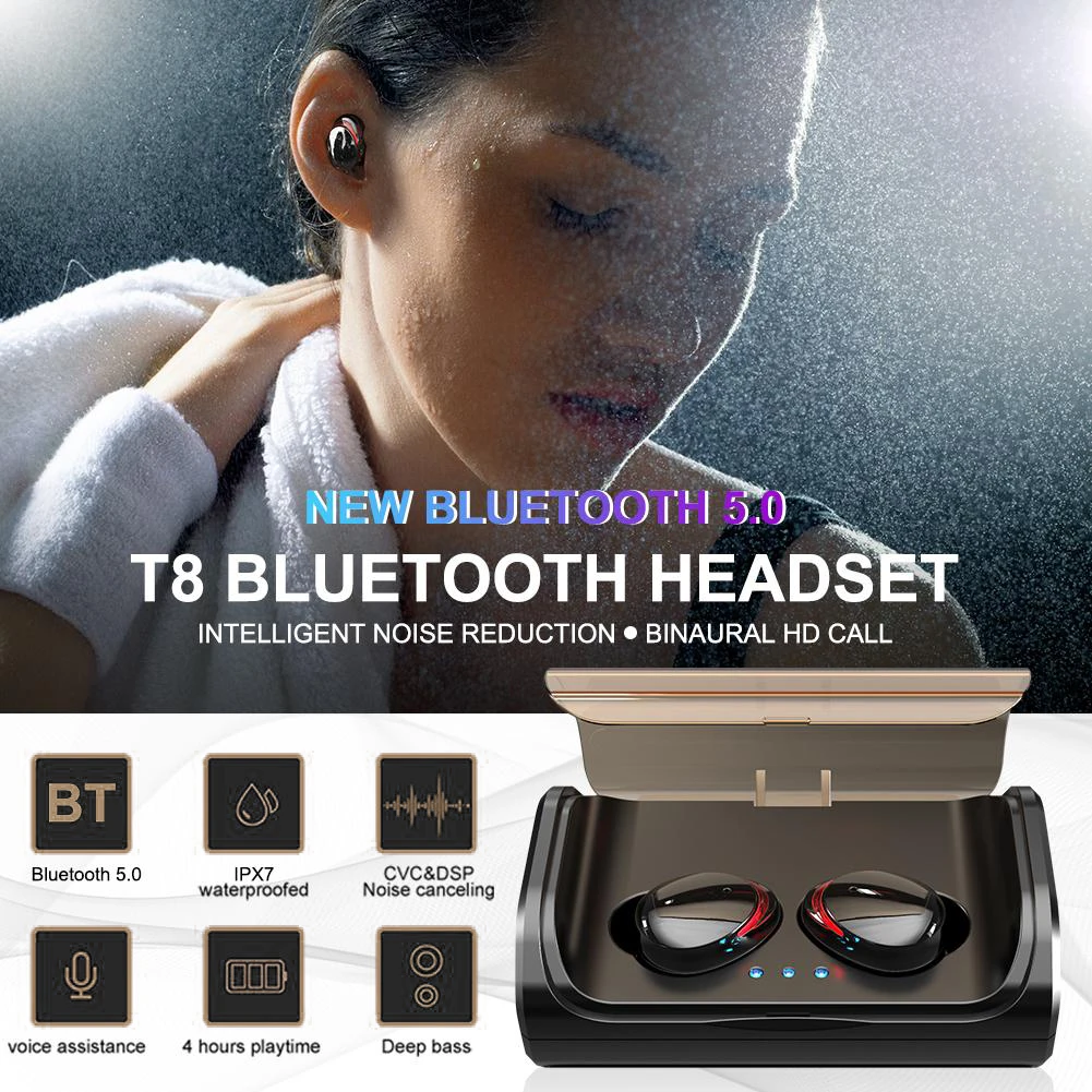 DOCIDACI TWS T8 Bluetooth наушники 5,0 беспроводные наушники глубокий бас стерео IPX7 водонепроницаемая Спортивная гарнитура с зарядным устройством