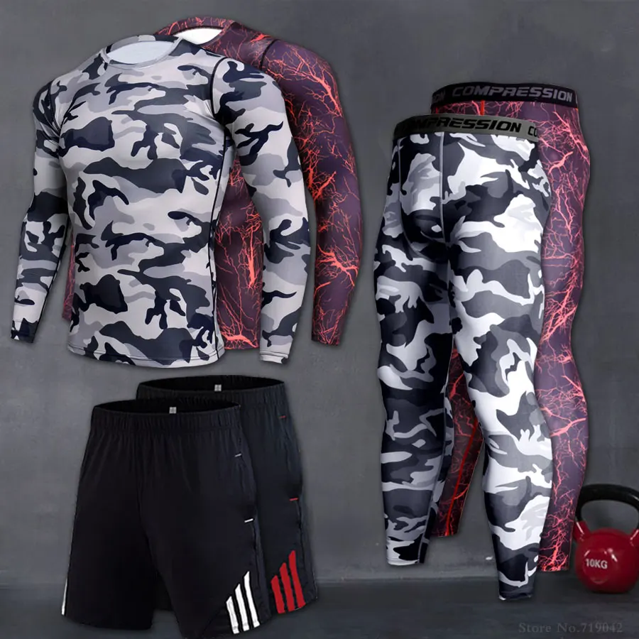 

Mens Sport Running Set Compression T-shirt + Pants Skin Hoop Long Sleeves Fitness Rashguard Mma Workout Clothes Gym Yoga Suits