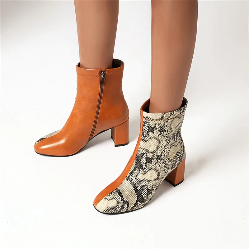 

Smirnova 2020 Women boots thick high heels square toe ladies shoes autumn winter fashion mixed colors ankle boots