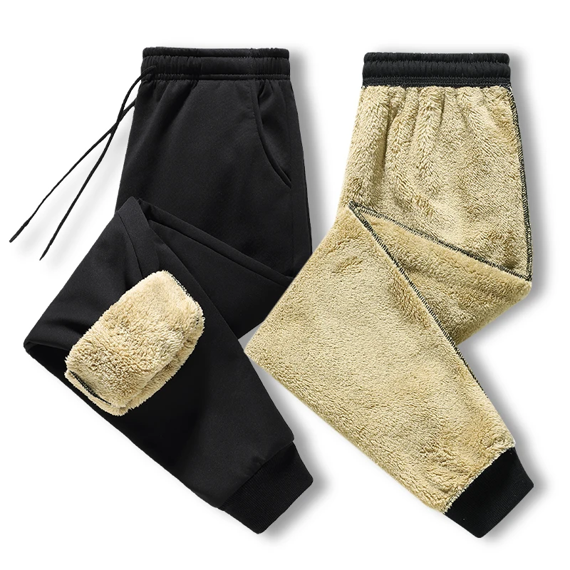Зимние Теплые повседневные брюки из овечьей шерсти флисовая тонкая мужская