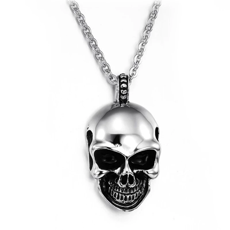 

Fashion Long Titanium Steel Three-dimensional Skull Pendant Necklace 2021 New Hot Men Hip Hop Popular Personality Men's Jewelry