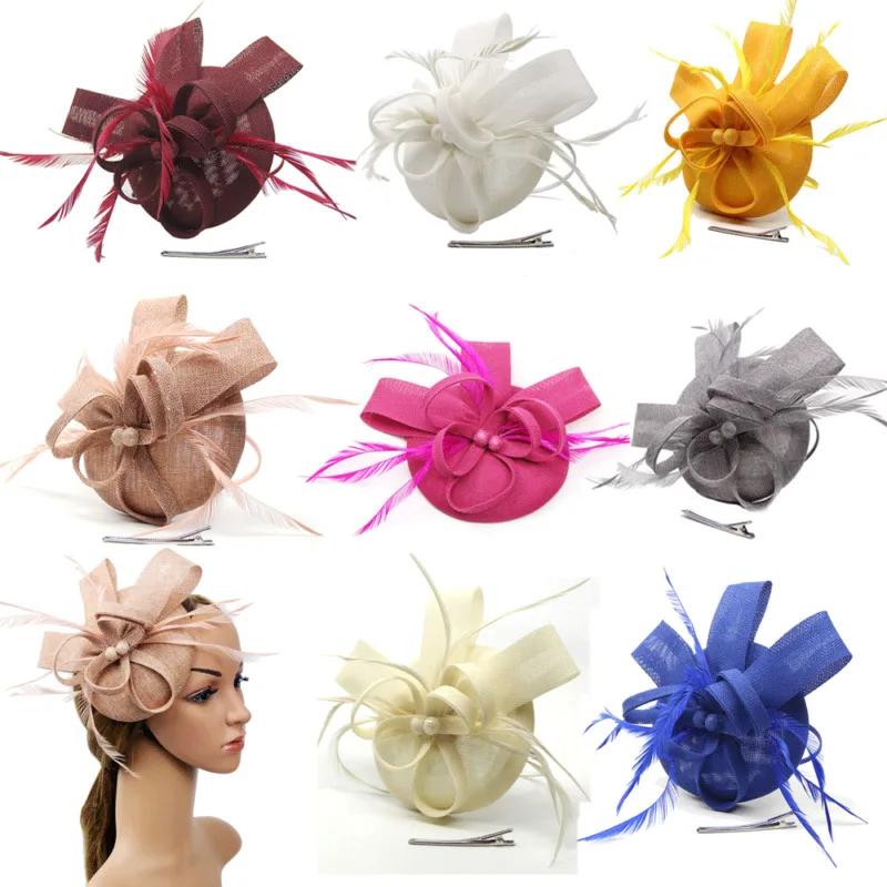 

2020 New Women Lady Hair Clip Fascinator Feather Headwear Mesh Cocktail Wedding Party Hat Caps