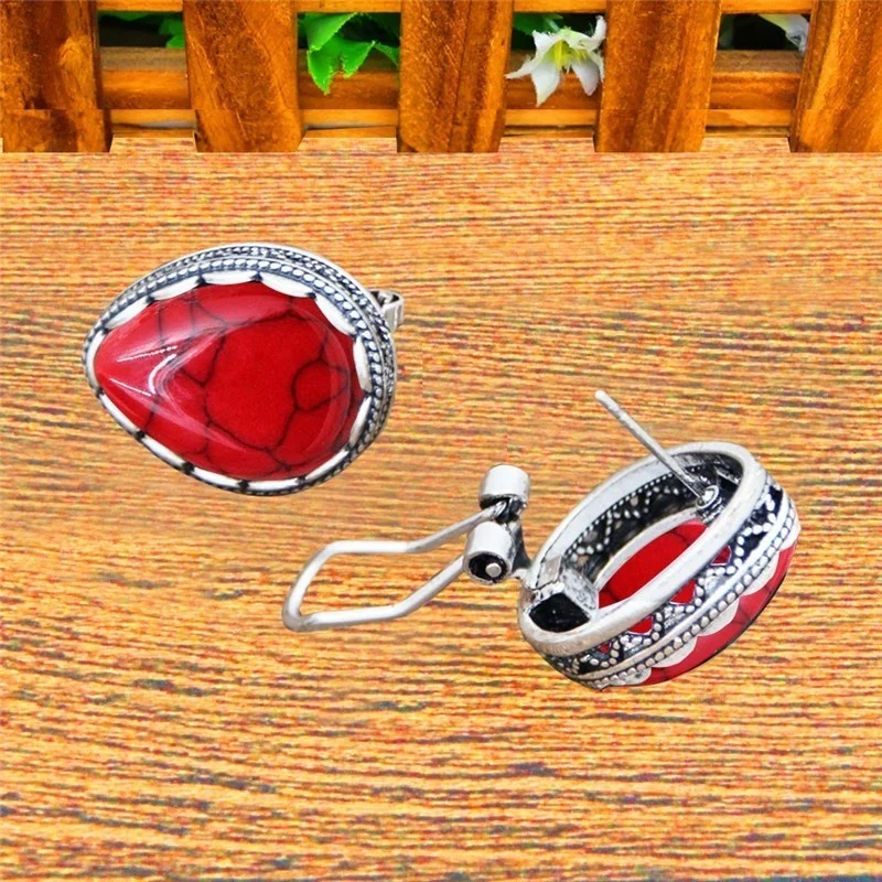 5 Colors Water Drop Stone Earrings Stud Vintage Lady Antique Silver Plated Push-Bback Fashion Jewelry TE509 | Украшения и