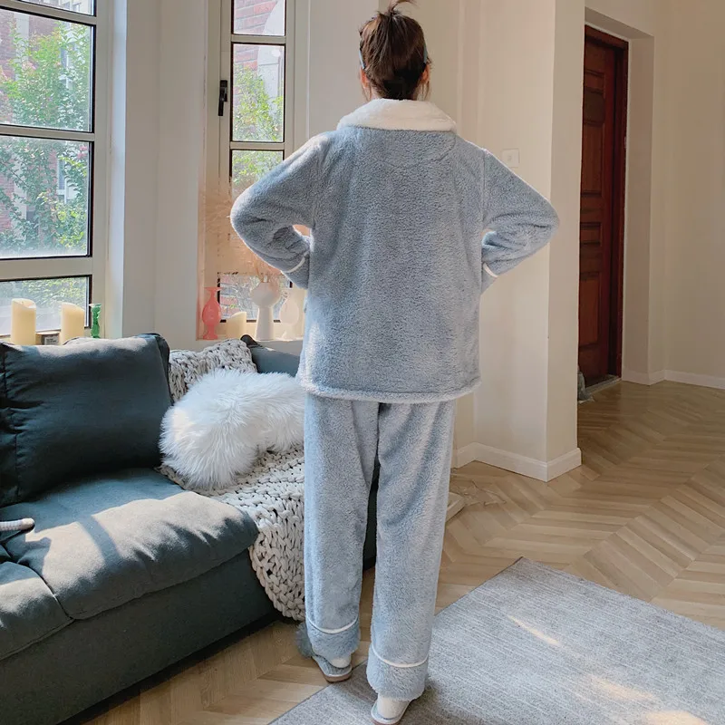 

Warm Sleepwear Women's Flannel Winter Thick Pajama Female Thick Long Sleeve Pijama Casual Pyjamas Coral Fleece