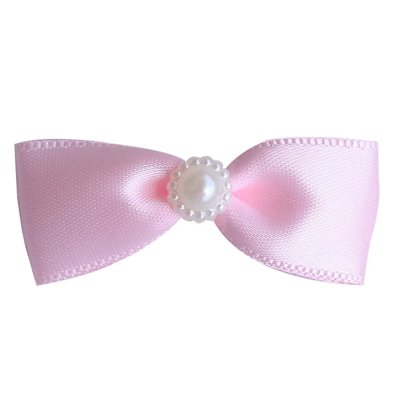 pink 50 шт./упак. Мини Милая Лента бант с жемчугом слоновой кости подарочные материалы ручной работы свадебные аксессуары тканевые банты 25Z - Цвет: pink
