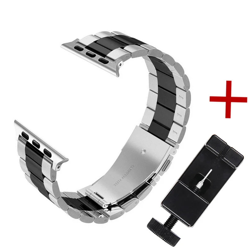 Silver Black Oulucci ремешок из нержавеющей стали для apple watch ремешок 38 мм/40 мм/42 мм/44 мм сменный ремешок для apple watch 5/4/3/2 - Цвет ремешка: Silver Black