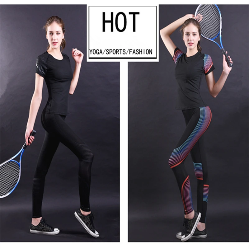 2 шт./компл. Спортивные леггинсы рубашки спортивный костюм женские печать