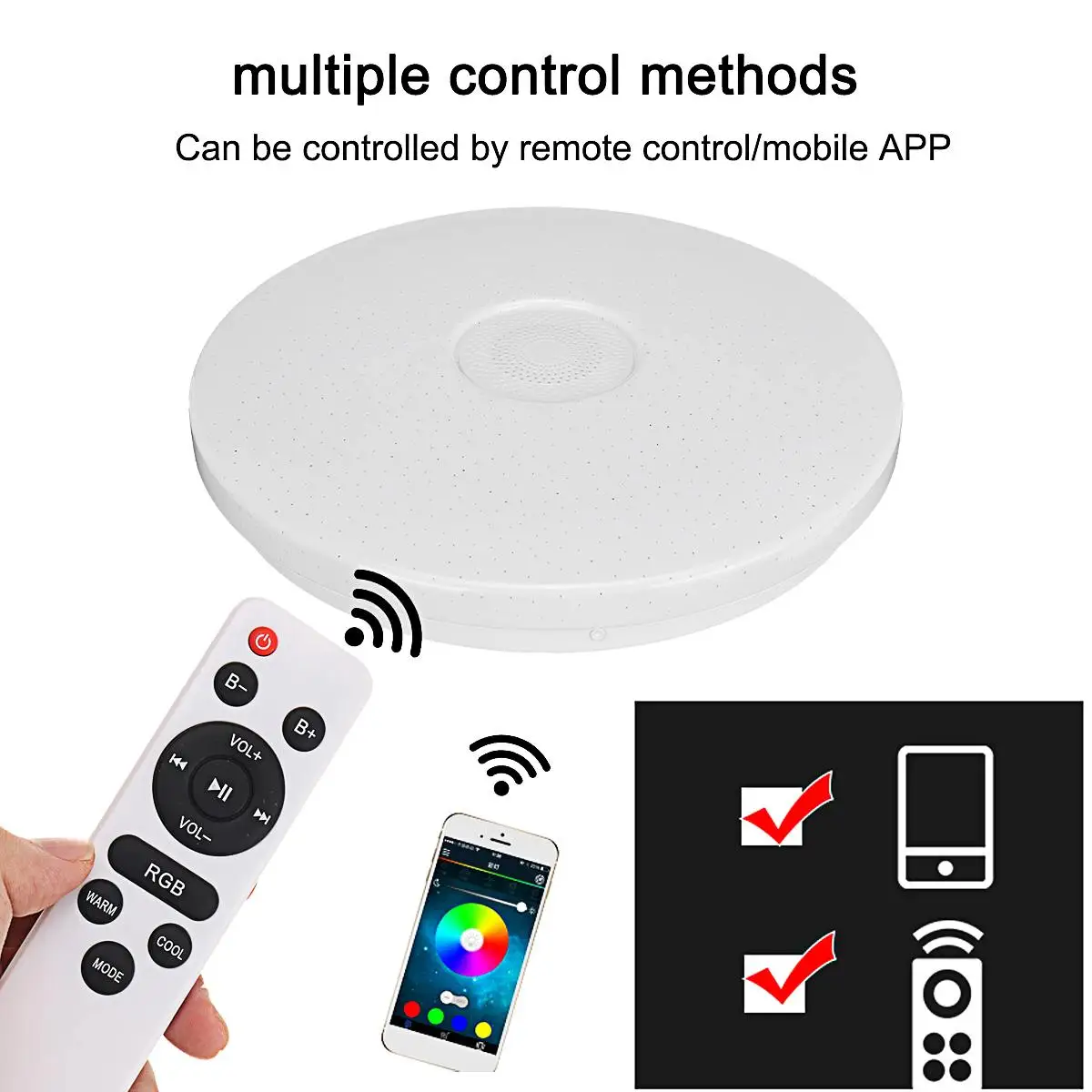 $20.89 300W RGB Dimmable LED Ceiling Light Home Lighting Remote APP Control bluetooth Speaker Music Light Bedroom Colorful Ceiling Lamp