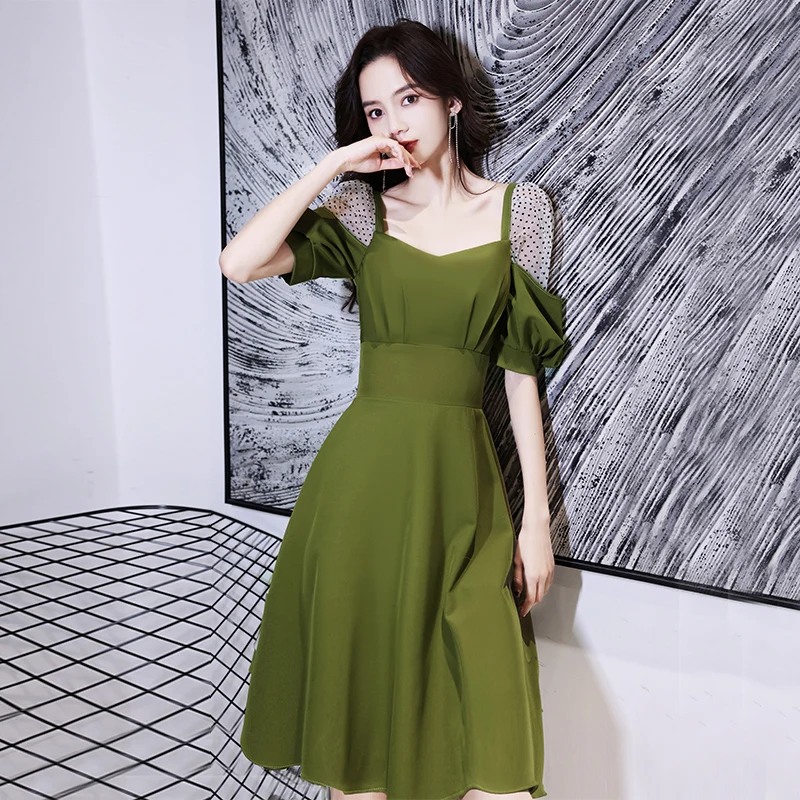 

Special Occasion Dresses Vintage V-Neck Short Luxury Black Green Lace Knee-length A-Line Backless Elegant Women Prom Gown E949