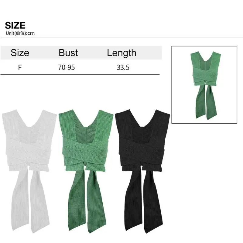 Женский трикотажный укороченный свитер без рукавов Черный Повседневный Белый