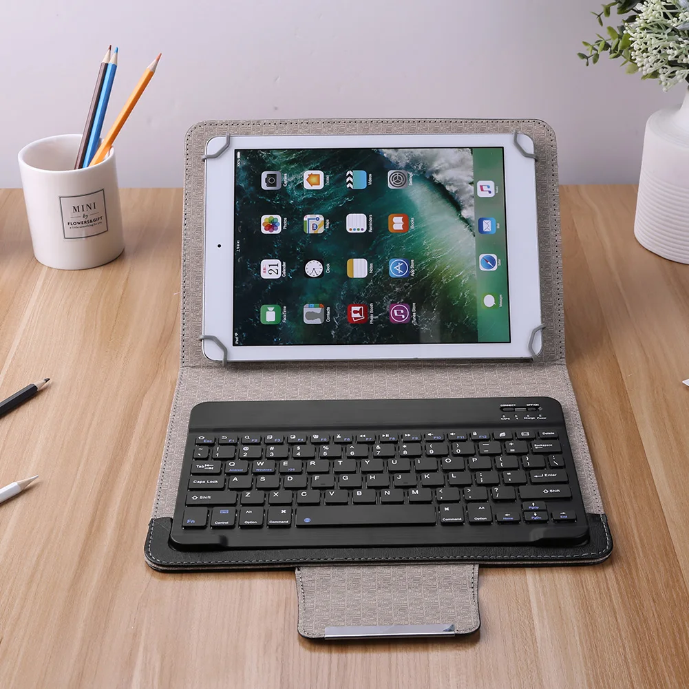 

Multi-functional Practical Classic Texture Wireless Bluetooth Keyboard for 9 10 inch Tablet PU Leather Case Cover Stand