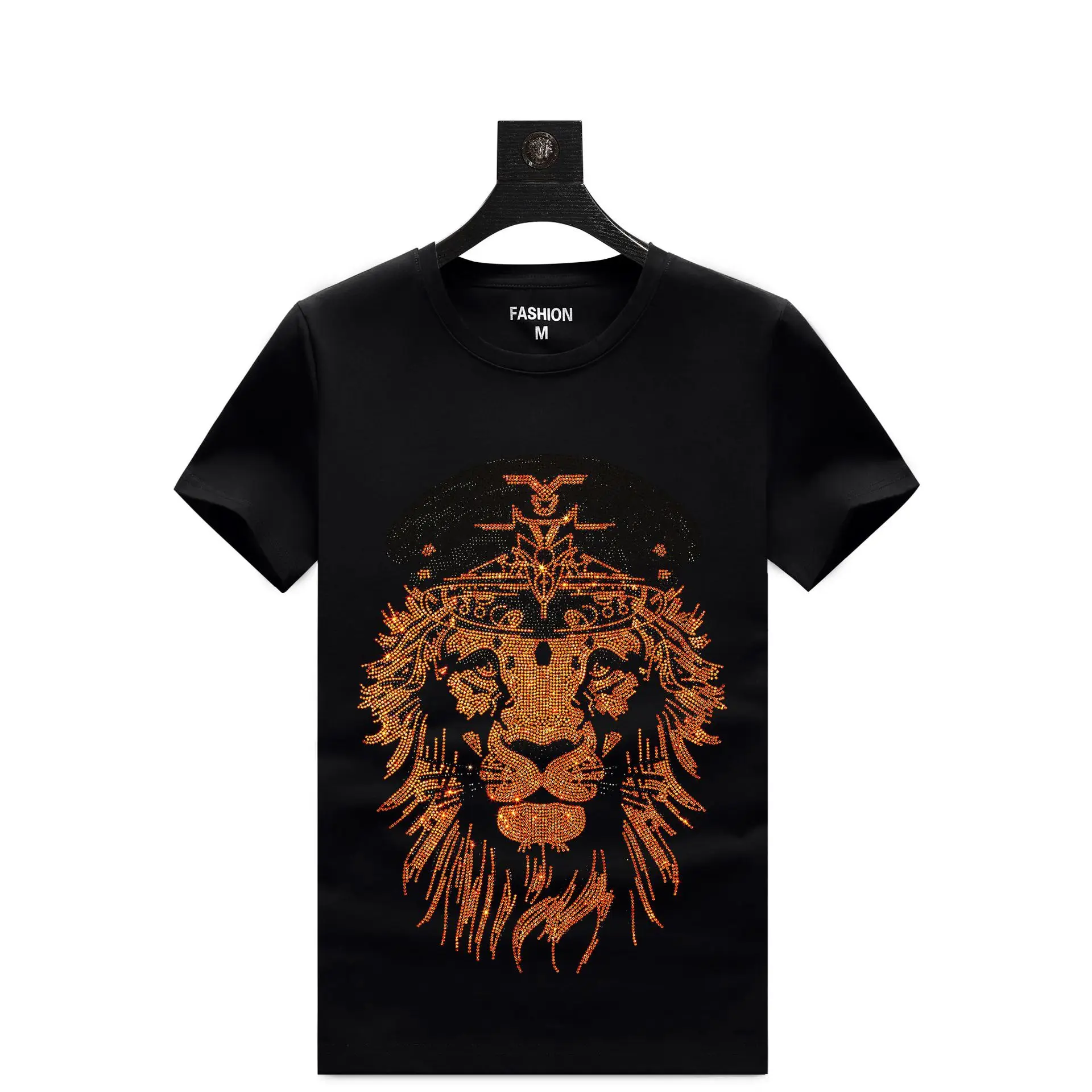 Plus Size 7XL 2021 Lion Rhinestones T Shirts Men Summer Clothes Short Sleeve Man Streetwear O Neck Slim Tshirts Camiseta Hombre