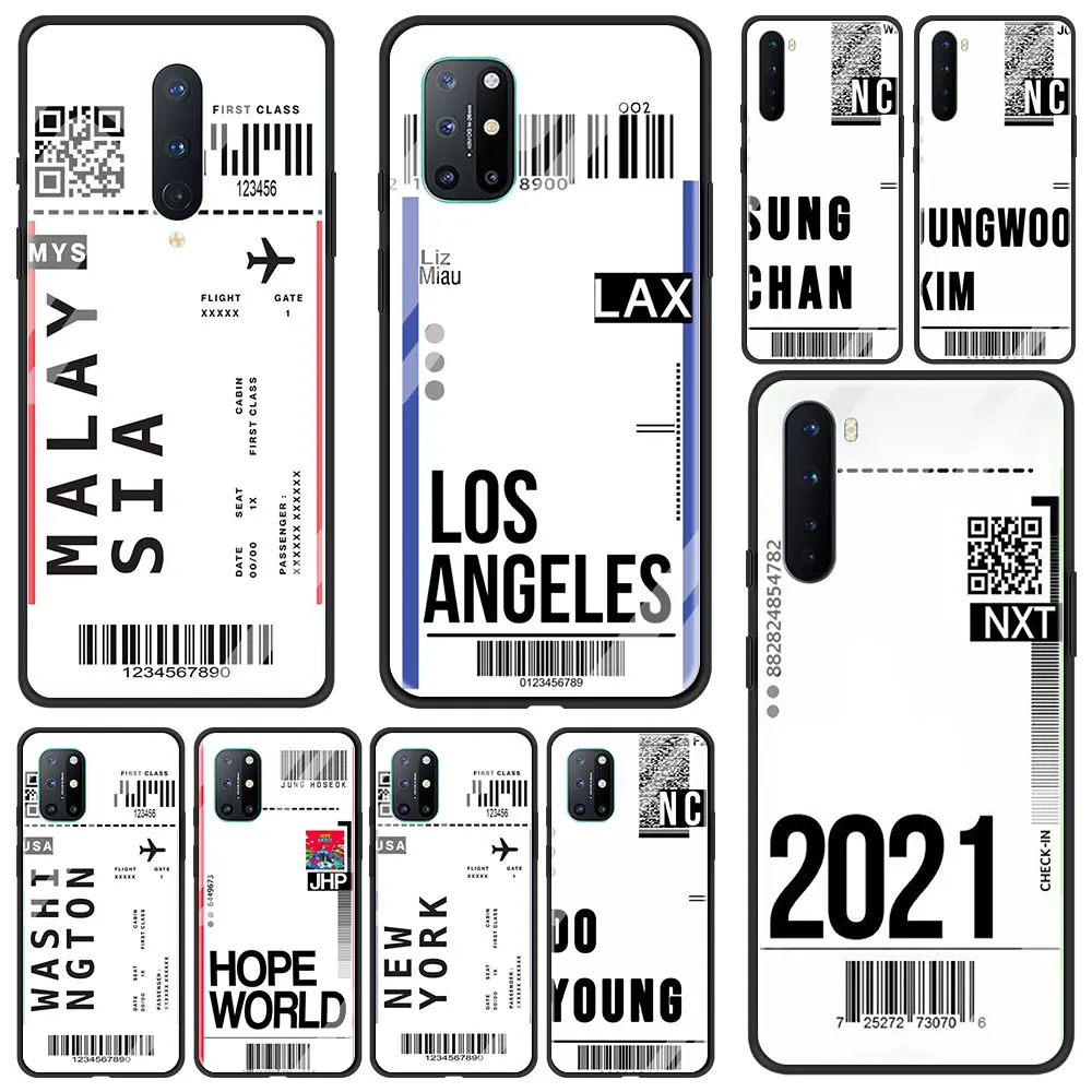 

Soft Edge Cover Coque for Oneplus 9 PRO 9R 7 7T Pro 8 8T Pro Nord 5G Luxury Glass Phone Case Shell Ticket Boarding Pass Label