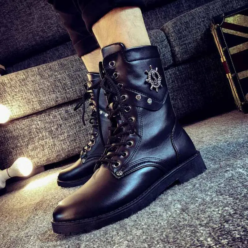 Мужские локомотивные ботинки с металлическим знаком кожаная обувь