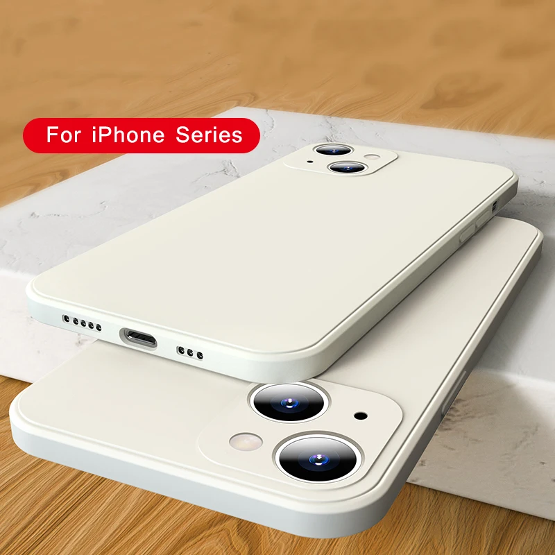 100wd Square Liquid Silicone Case For iPhone 13 12 11 Pro Max Mini XS X XR 7 8 Plus SE 2020 Full Lens Protection Cover