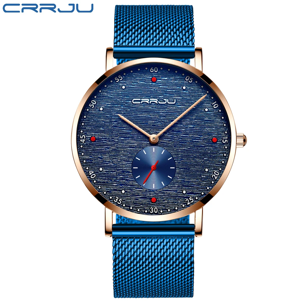 Blue rose CRRJU Watch Men Fashion Business Watches Men's Casual Waterproof Quartz Wristwatch Blue Steel Clock Relogio Masculino - Color: Blue rose