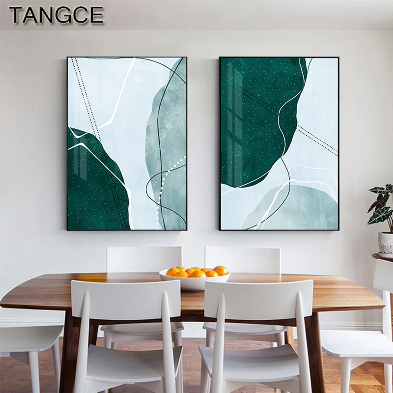 Скандинавская зеленая синяя Настенная картина абстрактный цветной блок Холст