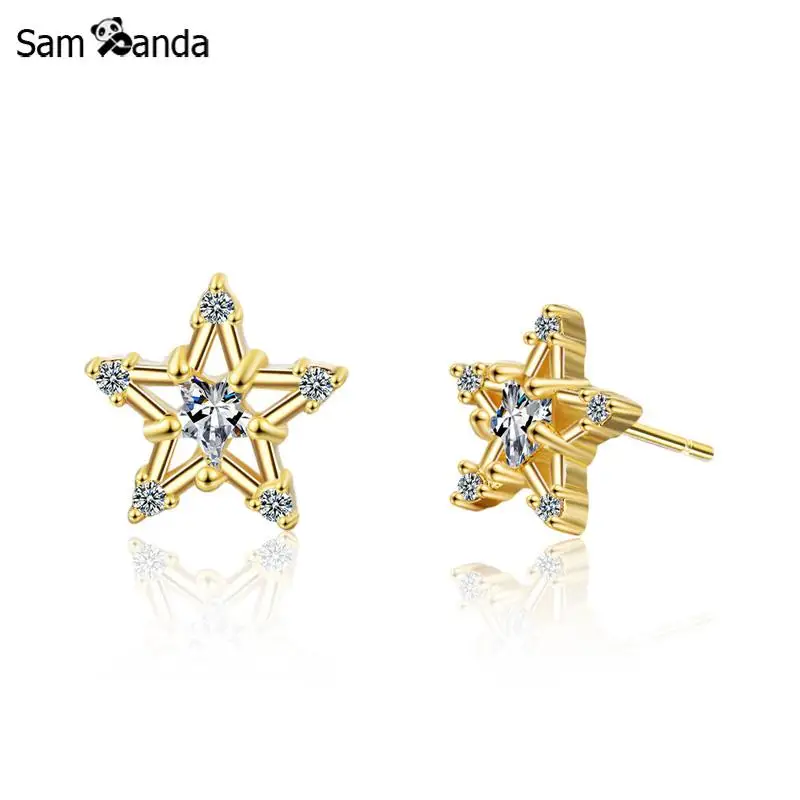 Женские серьги гвоздики с пятиконечной звездой Sampanda посеребренные в Корейском