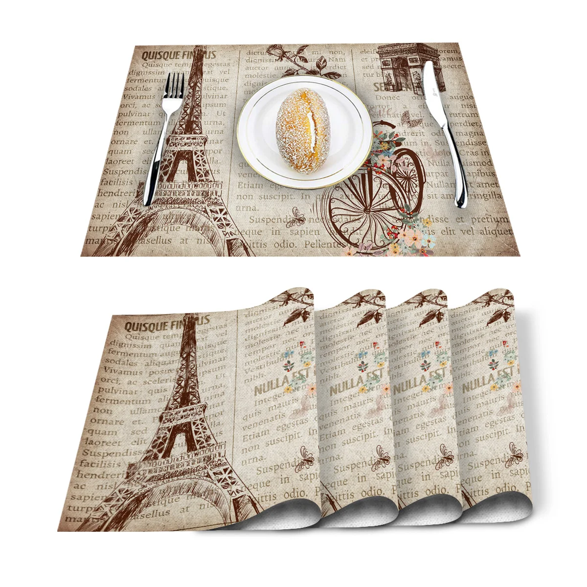 4 6 штук в партии комплект Коврики на стол газета Эйфелева башня печатных Столовая