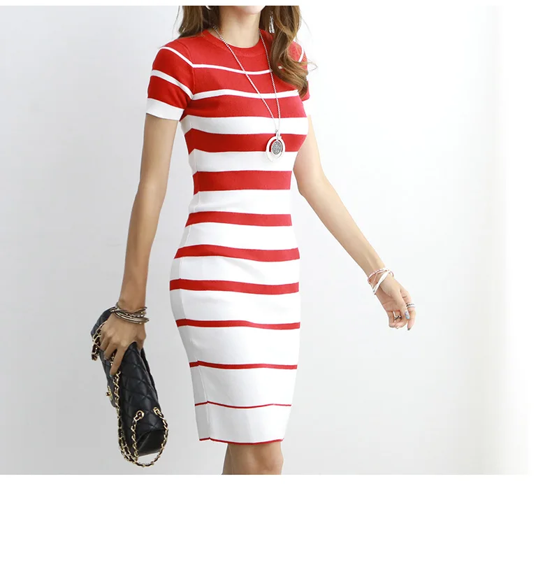 

Will spring and summer package hip sexy knitting dress, cultivate one's morality show thin stripe dress