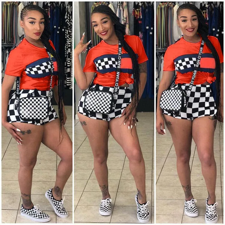 plus size summer two piece set crop top and shorts set 2 piece set women club outfits matching sets ensemble femme 2 pieces S641