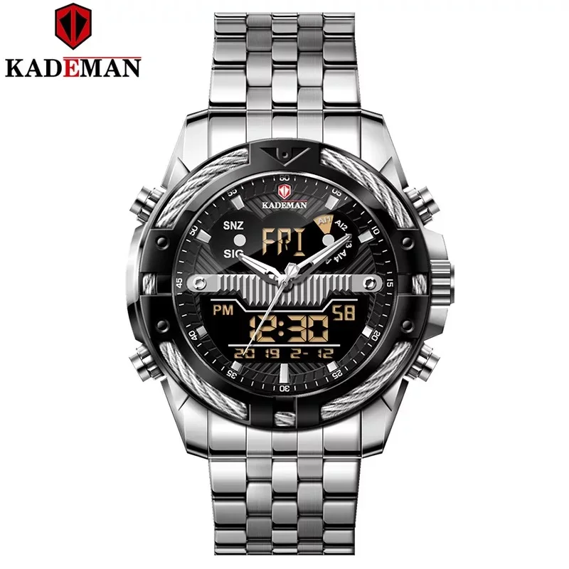 

2021KDM pointer digital dual display LCD business men's watch multifunctional waterproof sports timing fine steel military watch