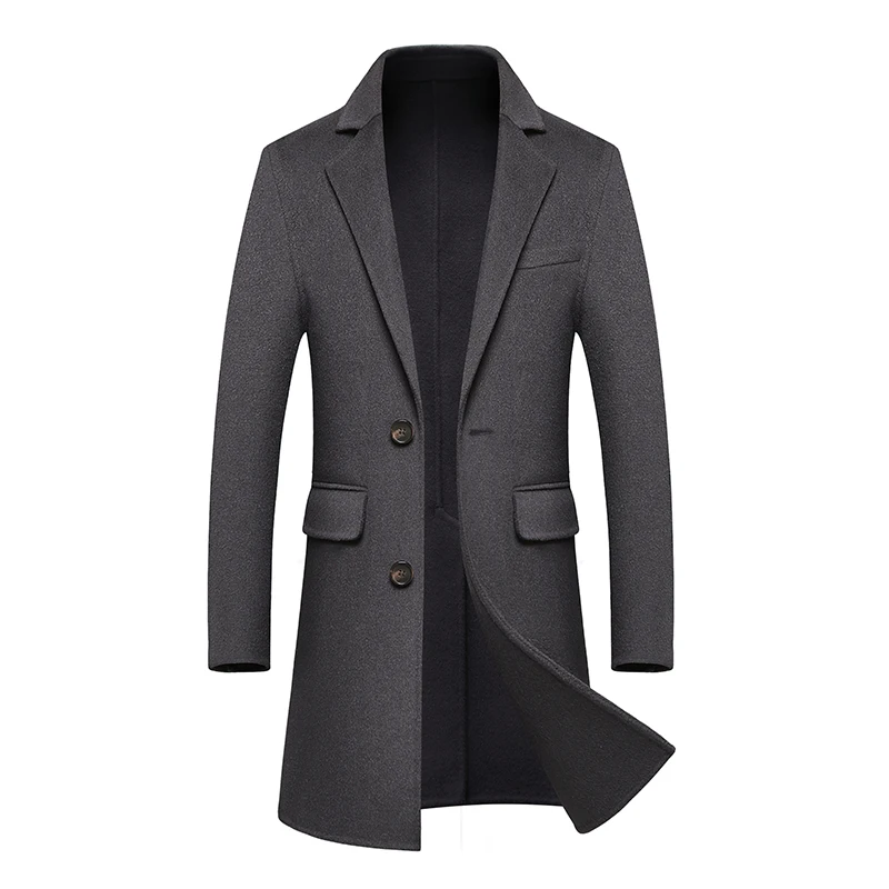 Новое роскошное шерстяное пальто мужская длинная Двусторонняя шерстяная