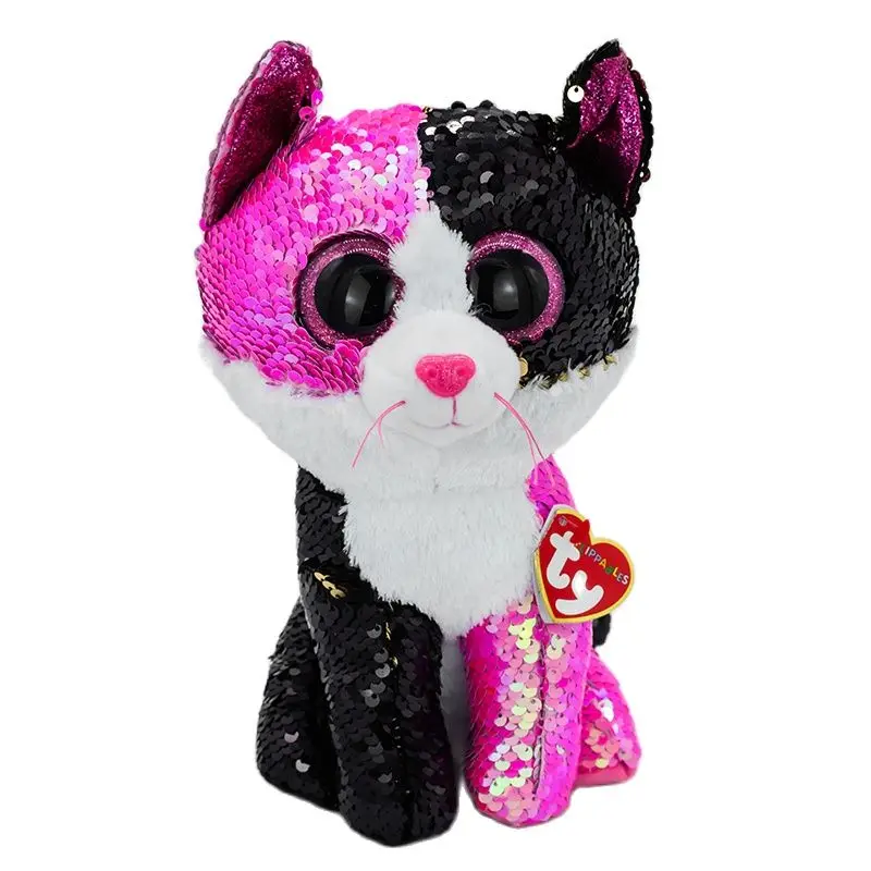 

New 6" 15cm Ty Big Eyes Stuffed Beanie Plush Animal Sparkling Malibu Pink Black Cat Collection Doll Boy Girl Birthday Gift