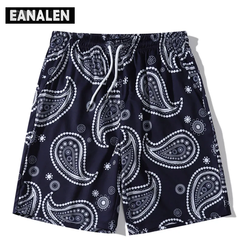 

Harajuku retro casual cashew flower Hawaiian beach shorts men's surfing seaside fashion oversized pants running basketball short