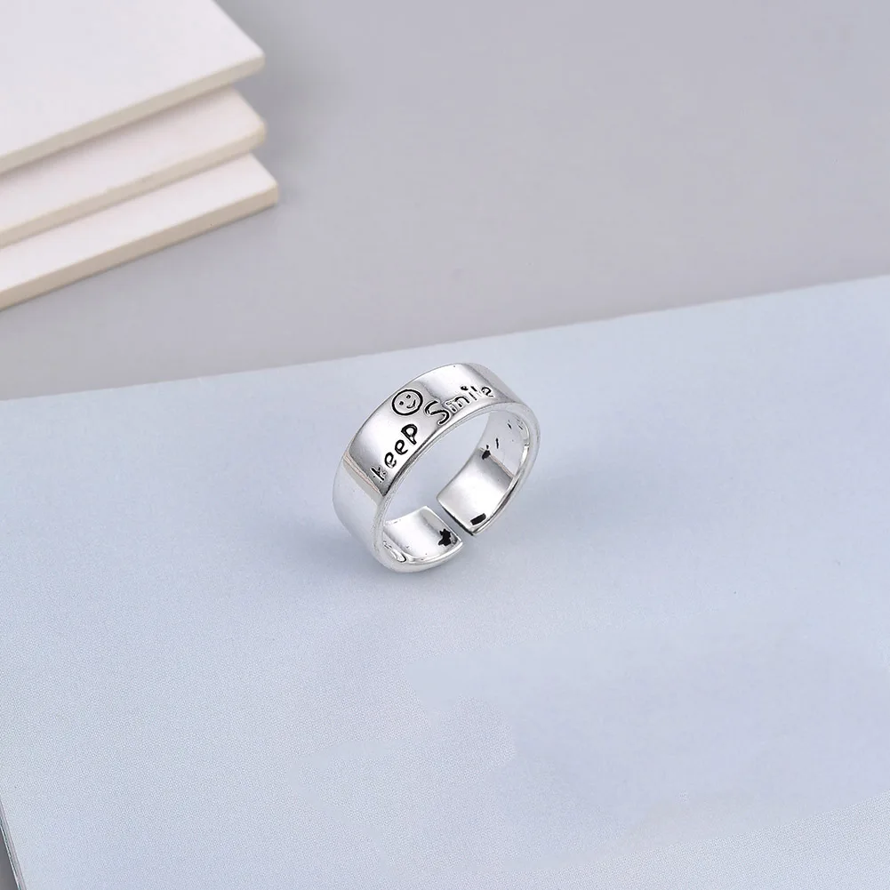 Кольцо женское серебристое со смайликом изящное винтажное Открытое кольцо на