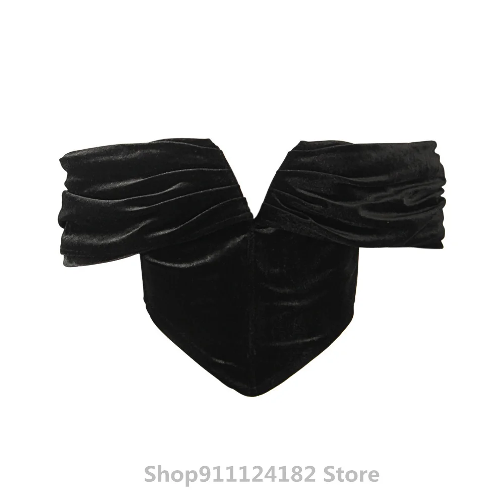 

New Spring and Autumn Solid Color One-Word Collar Gold Velvet Card Shoulder Corset Exposed Navel Sexy Women's Small Vest Top