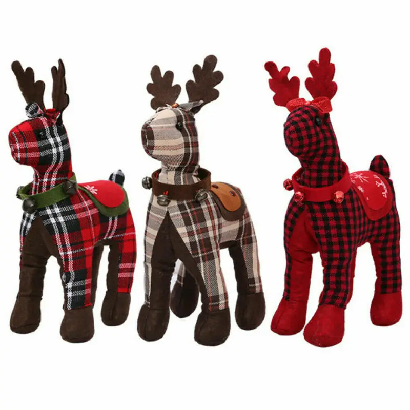 Christmas Plaid Reindeer Lattice Plush Standing Doll Home Window Table Ornament Gift | Дом и сад