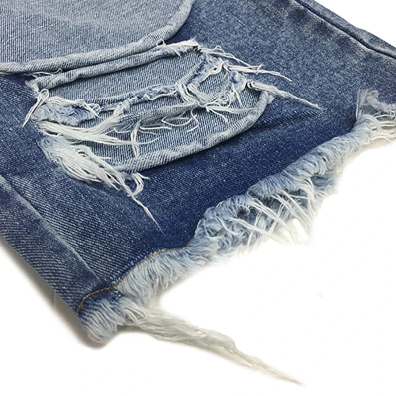 

[EAM] Women Wide Leg Blue Denim Burrs Hole Shorts New High Waist Loose Fit Trousers Fashion Tide Spring Summer 2021 1DD6393