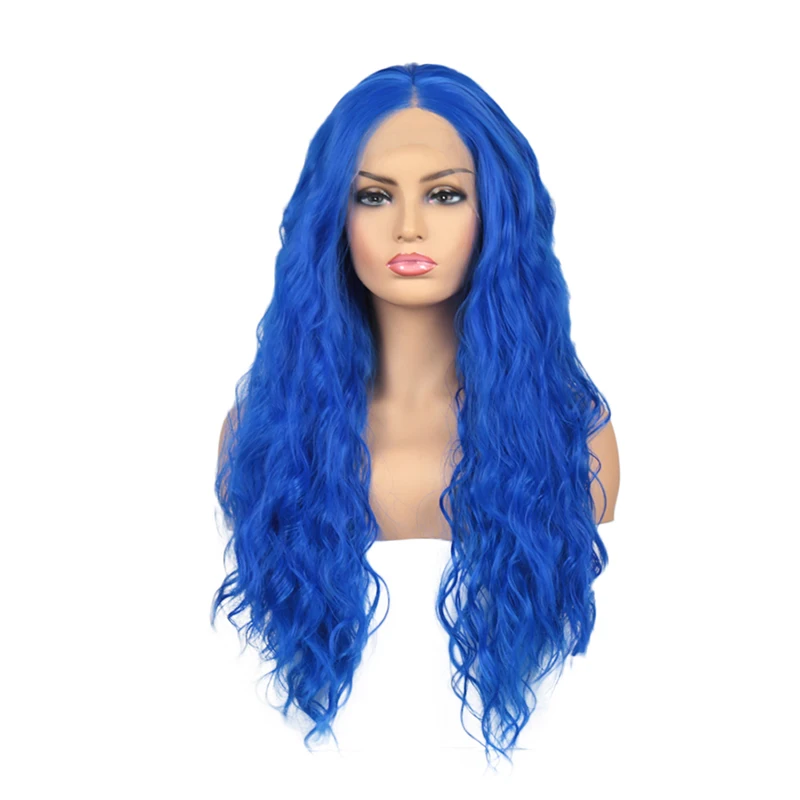 Парики из искусственных волос без шапочки основы волнистые синий парик
