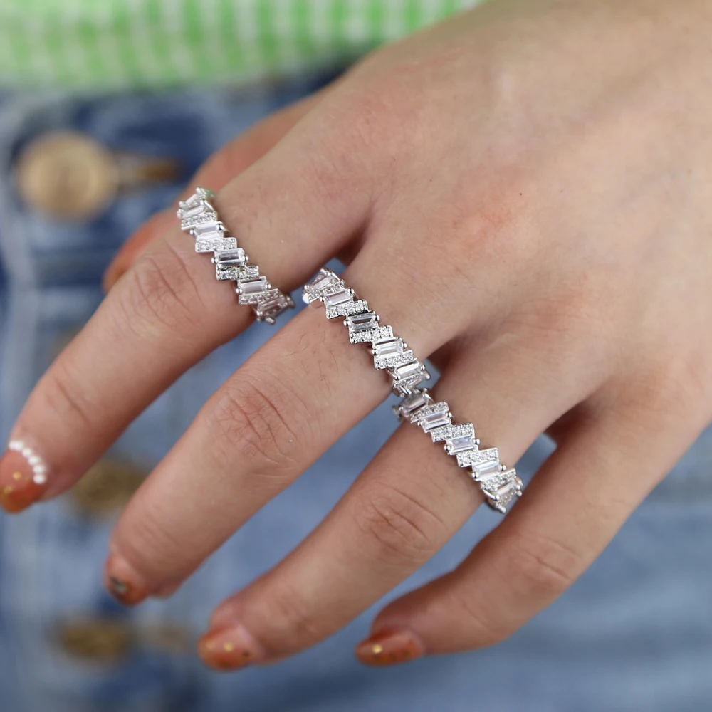 Белый золотой цвет крошечная полоса обручальное кольцо для женщин сверкающий