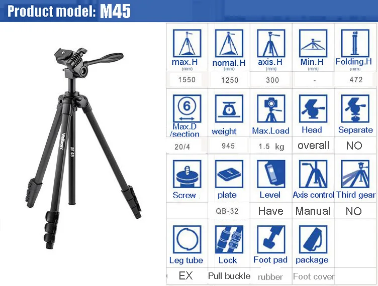 Velbon m45 Штатив с 3 розетками фотография головы