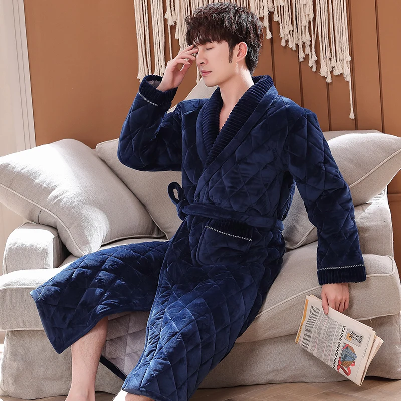 Мужской зимний жаккардовый халат с надписью домашняя одежда фланелевый стеганый