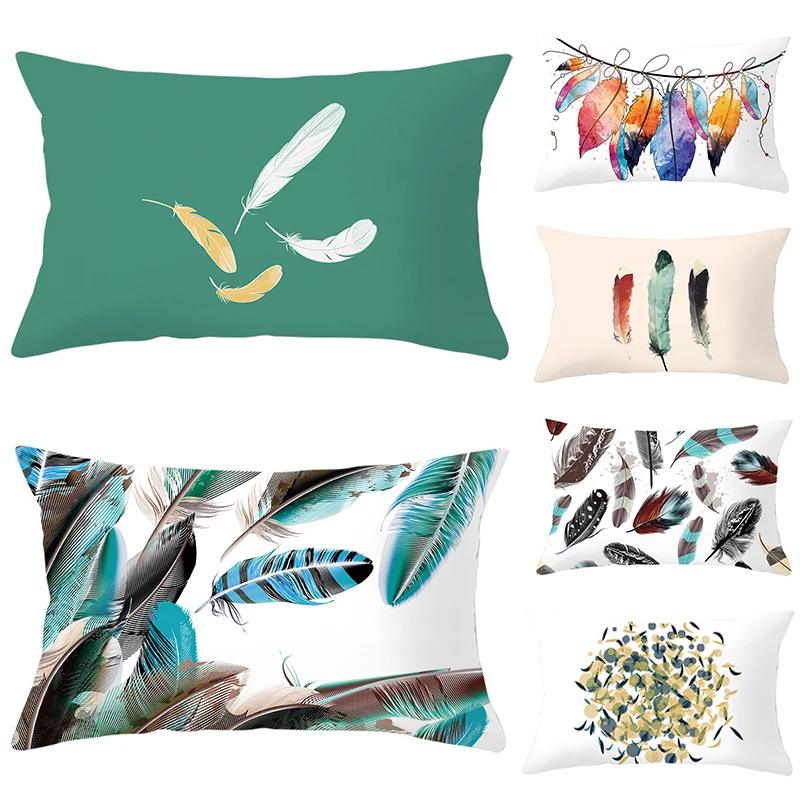 

Home Decoration Pillowslip Peach skin Pillow Case Feather Print Square Sofa Seat Covers Bedroom Soft Cushion Cover Home Decor