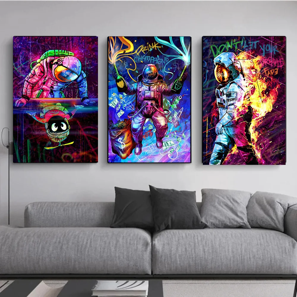 

Modern Fashion Street Graffiti Art Canvas Painting Space Astronaut Posters and Prints Wall Art Picture for Living Room Decor