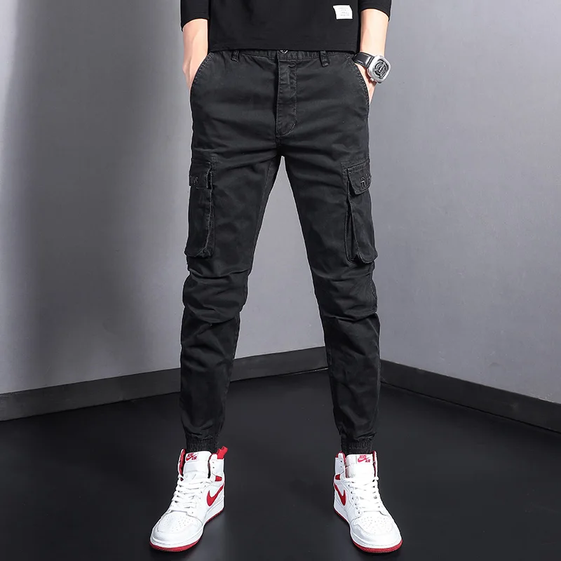 Newly Streetwear Fashion Men Jeans Slim Fit Big Pocket Casual Cargo Pants Men Overalls Korean Style Hip Hop Joggers Trousers