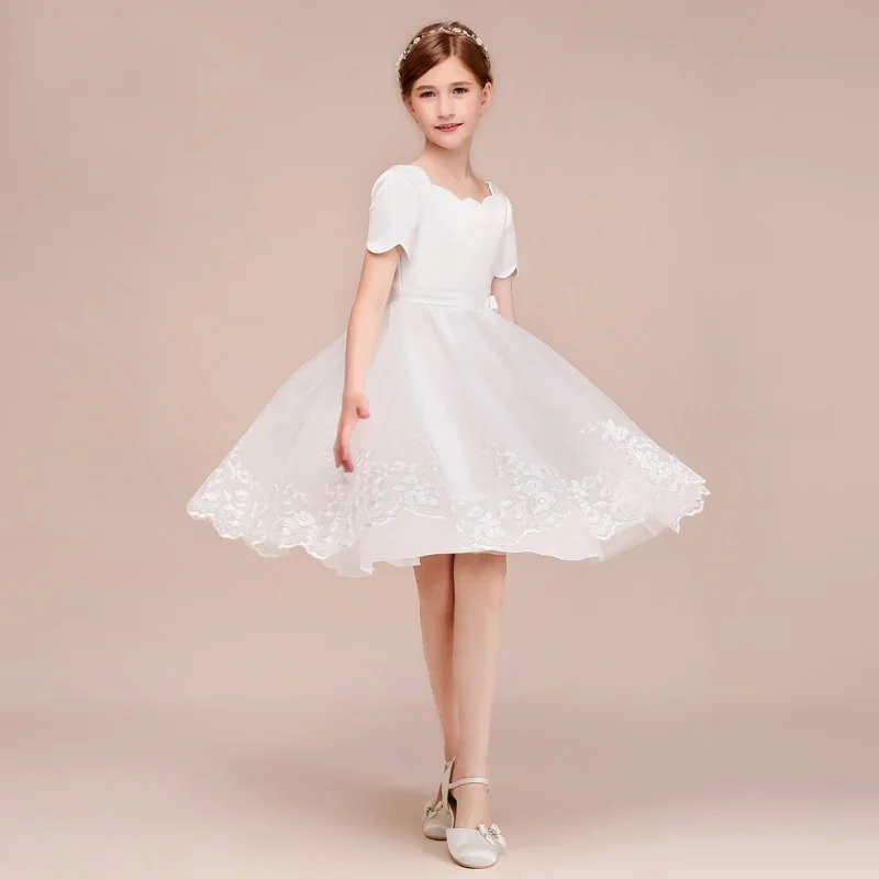 white Ball Gown Princess Short White Flower Girl Dresses For Wedding Satin Tulle Girls First Holy Communion Dresses - Цвет: white